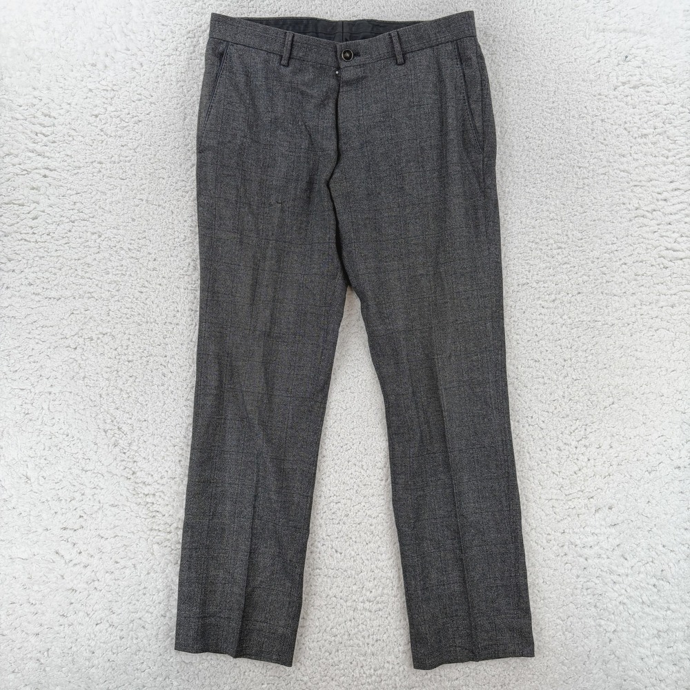 Hugo Boss Dress Pants Mens 32R Gray Regular Fit Wool Check Tweed Office 32x29